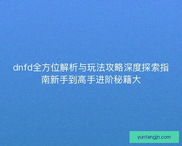 dnfd全方位解析与玩法攻略深度探索指南新手到高手进阶秘籍大