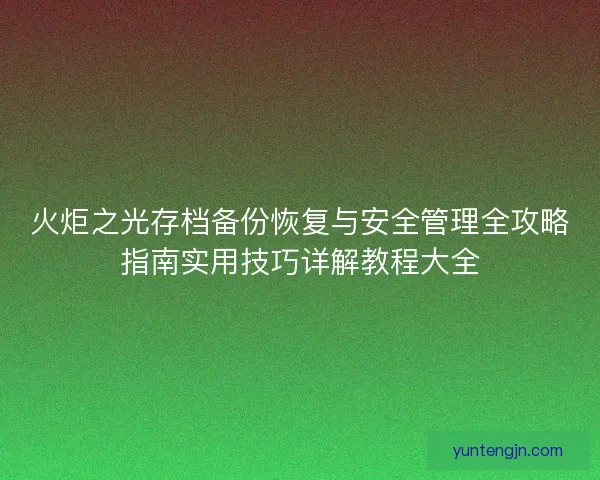 火炬之光存档备份恢复与安全管理全攻略指南实用技巧详解教程大全