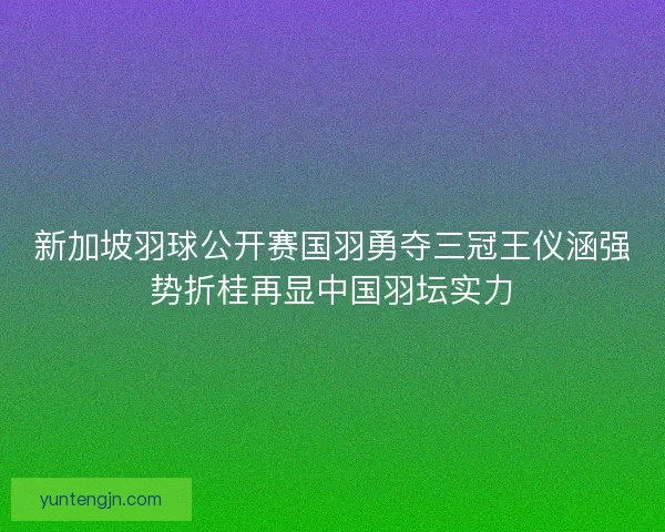 新加坡羽球公开赛国羽勇夺三冠王仪涵强势折桂再显中国羽坛实力